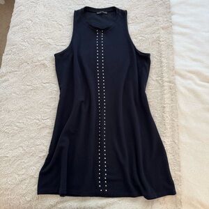 Zara Navy Halter Mini Shift Dress with Silver Stud Trim
